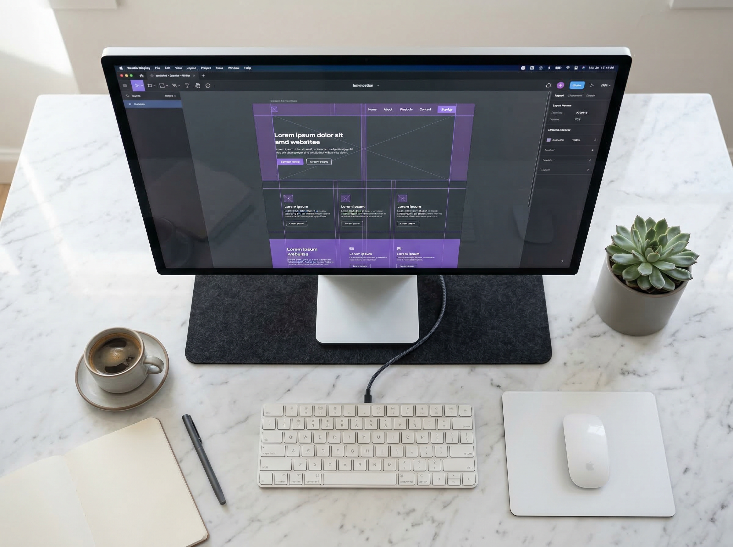 Website design process on a premium workstation